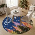 thumbnail image 6 of Merry Christmas Washable Round Area Rug 3 ft, Winter Green Orange Xmas Trees Navy Blue Backdop Soft Non‑Slip Rugs Stain Repellent Indoor Mats for Entryway, Bathroom, Bedside, Hallway Nook, 6 of 9