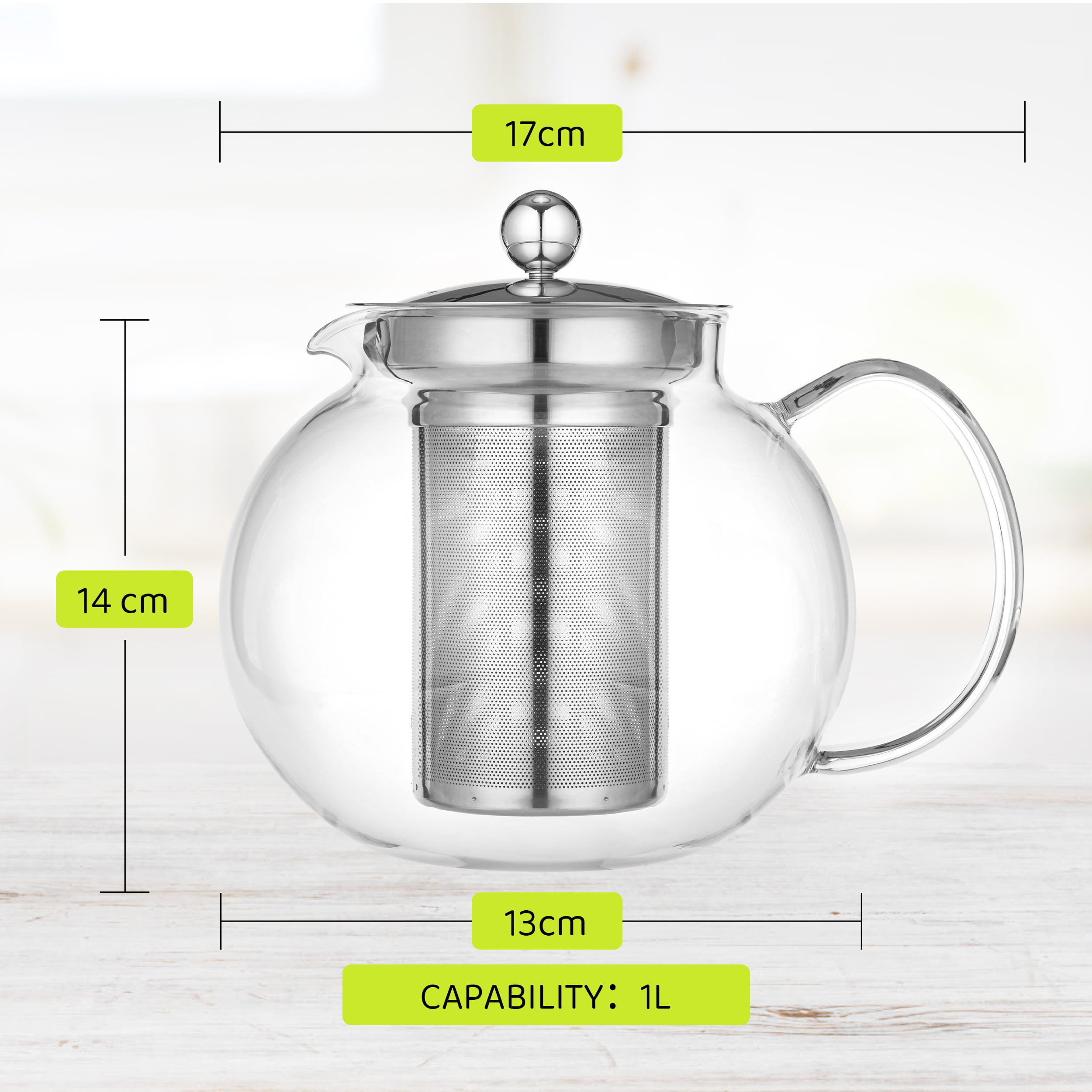 BIOCOR Clear Teapot 2 in 1 with Rotatory Infuser and Citrus Juicer, Clear  Tea Pot With Infuser, Tea Pots For Loose Tea, Small Teapot with Stainless