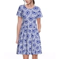 thumbnail image 1 of Fotbe Blue And White Flowers Vestido Largo de Moda para Mujer, Vestido Tipo Camiseta con Manga Corta y Estilo Casual a Rayas y Bloques de Color, 1 of 6