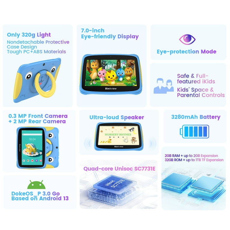 Kids Tablet Blackview 7 inch Tablets 32GB Parental Control Learning Computer Tablet for Toddler 2-8, Tab 3 Kids, Pink Kids Tablet Blackview 7 inch Tablets 32GB Parental Control Learning Computer Tablet for Toddler 2-8, Tab 3 Kids, Pink