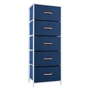 WAYTRIM Dresser for Bedroom Chest of 5 Drawers Storage Tower Steel Frame Closet Fabric Cabinet Organizer in Home Blue