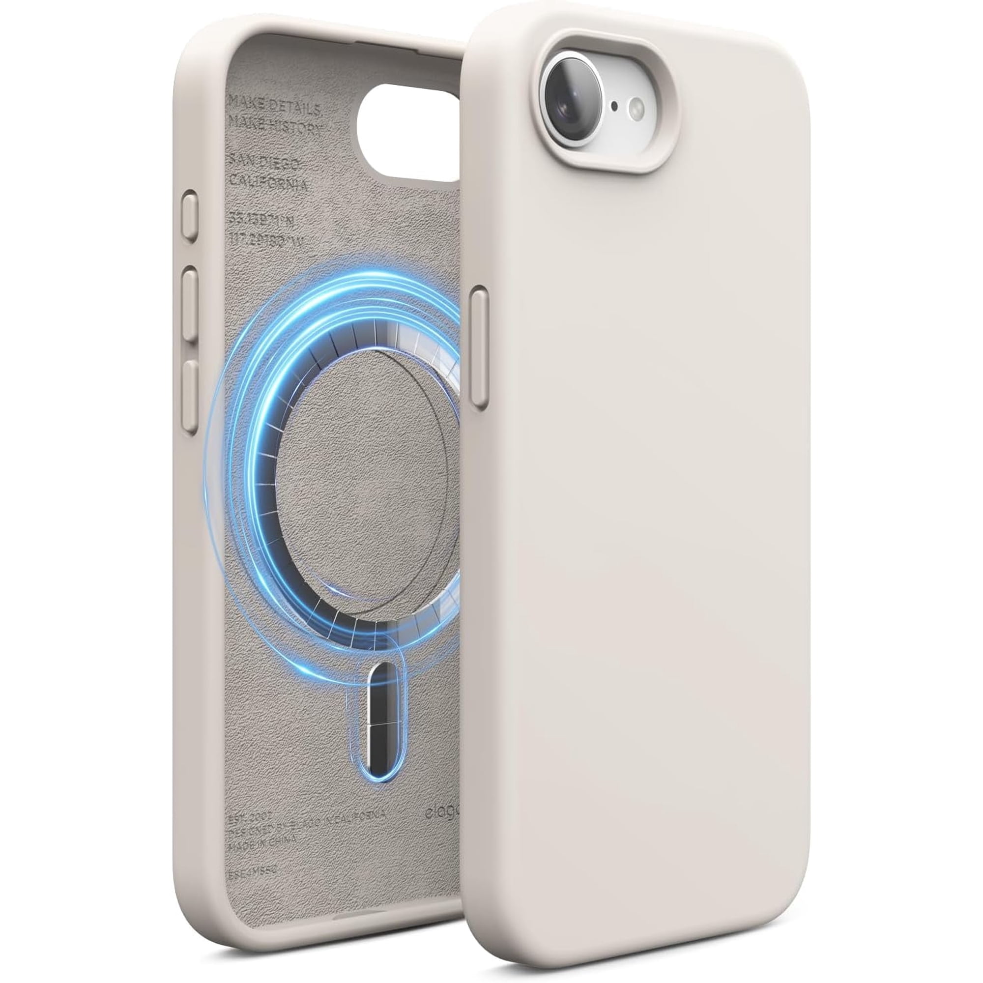 elago Magnetic Silicone Case Compatible with iPhone 17e & 16e Case Compatible with All MagSafe Accessories - Built-in Magnets, Soft Grip Silicone, Shockproof (Stone)