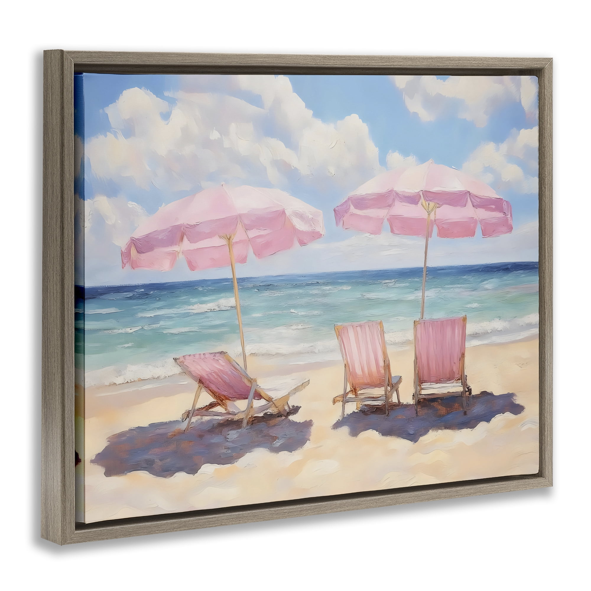 Stupell Industries Pink Summer Chairs by the Sea Brown Framed Floater Canvas Wall Art, design by LSR Design Studio