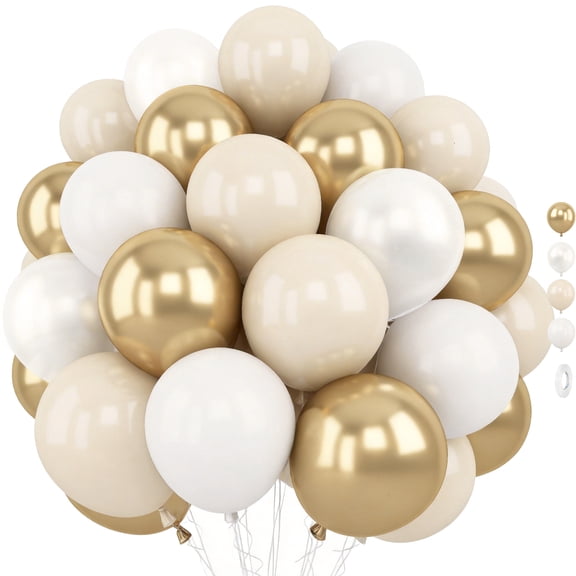 70Pcs 12 Inch White Sand Gold Metallic Latex Balloons, Beige Gold Party Balloons for Boho Birthday Baby Shower Engagement Wedding Anniversary Party Decorations