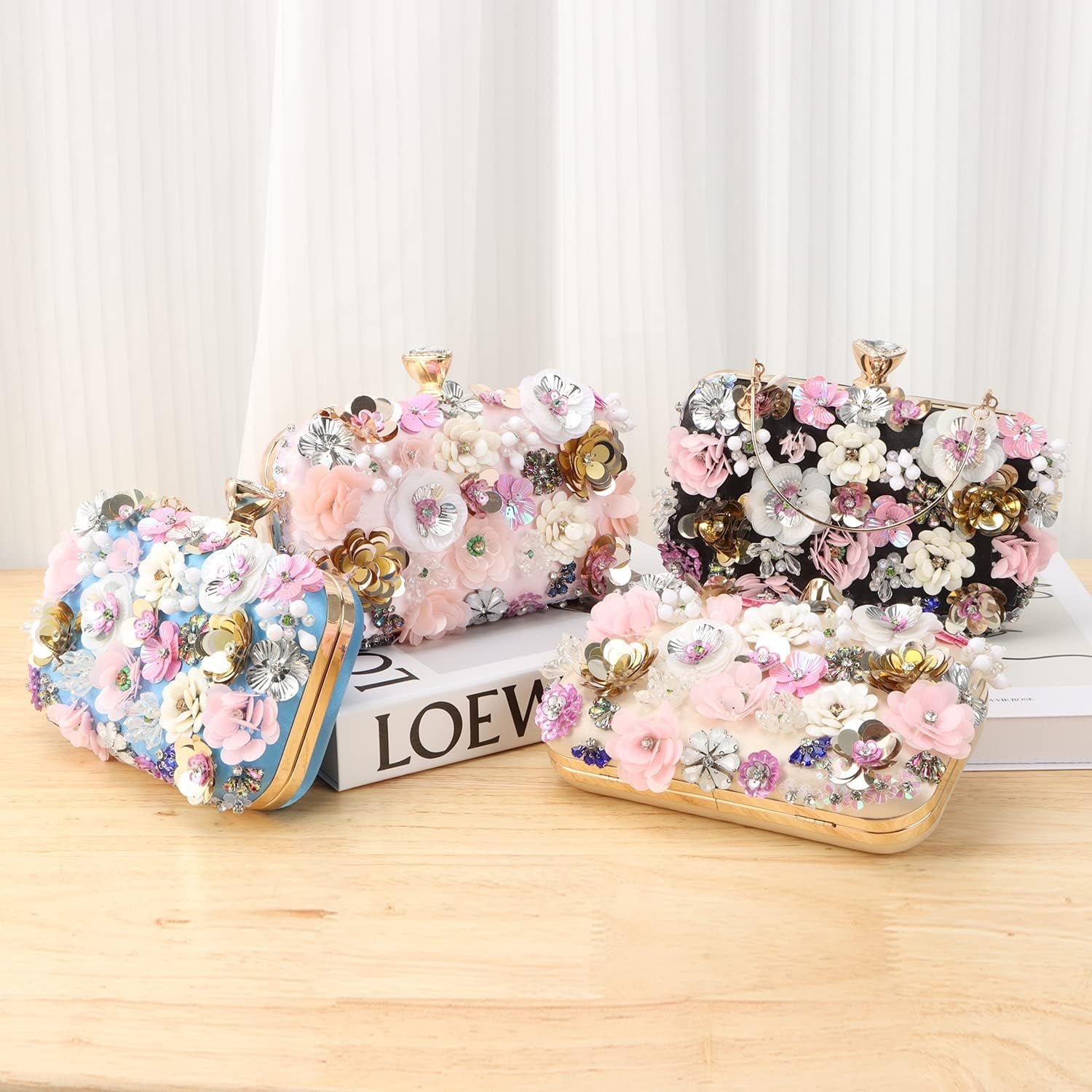 3D Flower Clutch Purses for Women Gold Formal Wedding Party Evening Bags Chain Floral Shoulder bag