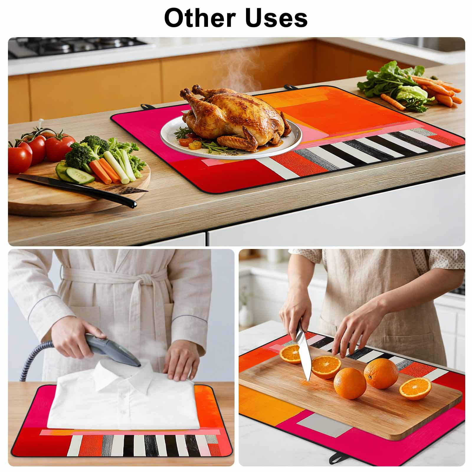 Pink Orange Stove Top Cover for Electric Stove, Heat-proof & Non Slip Glass Top Stove Cover Protector, Geometric Modern Abstract Oil Painting Kitchen Flat Cooktop Rubber Mat 24x21 Inches