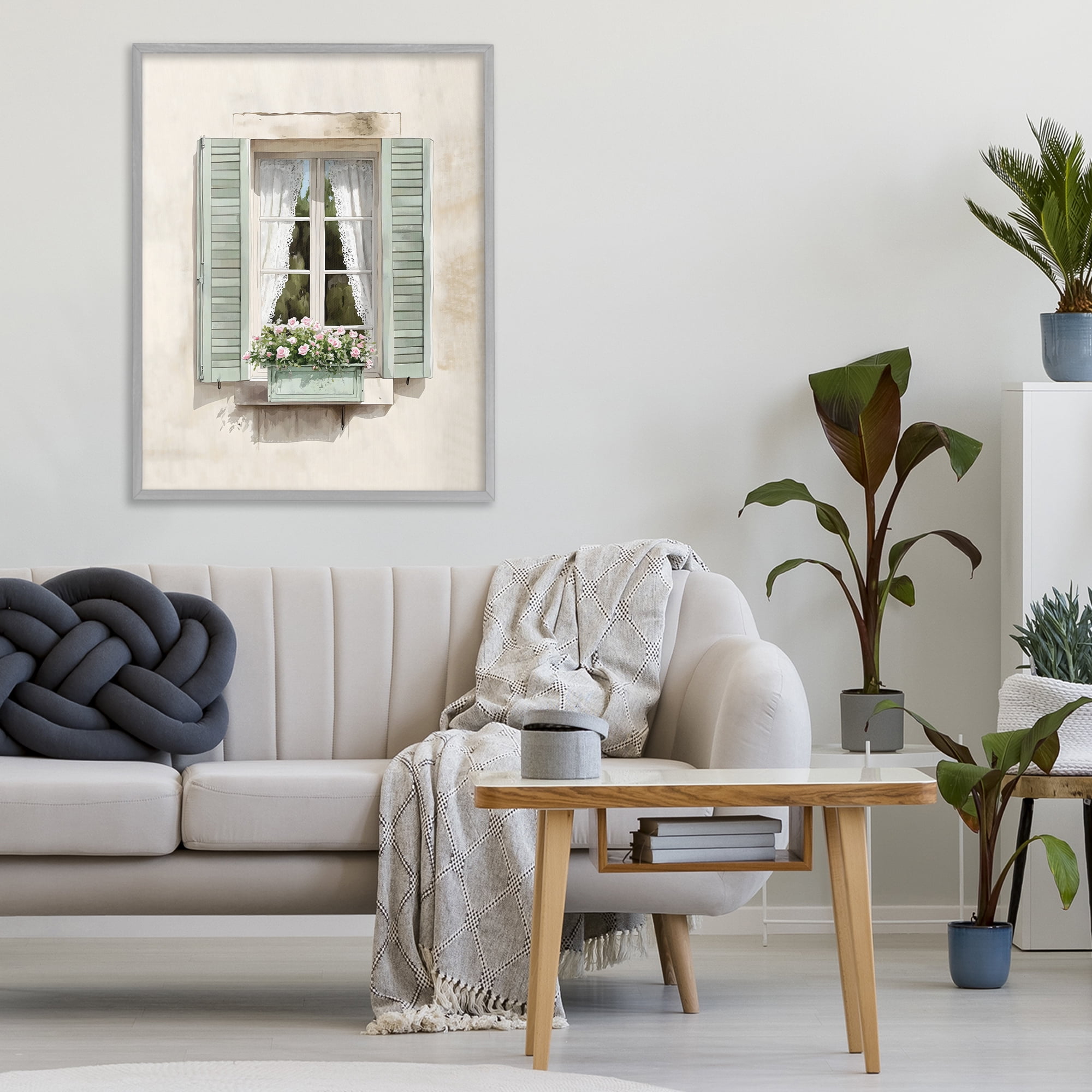 Stupell Industries French Cafe Window Curtains Gray Framed Giclee Art, design by LSR Design Studio