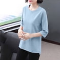 thumbnail image 7 of FRSASU T-Shirts for Women - Short Sleeve Basic Tees Solid Color Soft Crew Neck Loose Trendy Summer Casual Tops Blue, 7 of 7