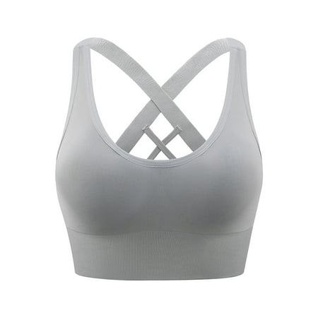 PEASKJP Sports Bras For Women Plus Size Women s Workout Sports Bras Fitness Backless Padded Low Impact Bra Yoga Crop Tank Top (Grey M)
