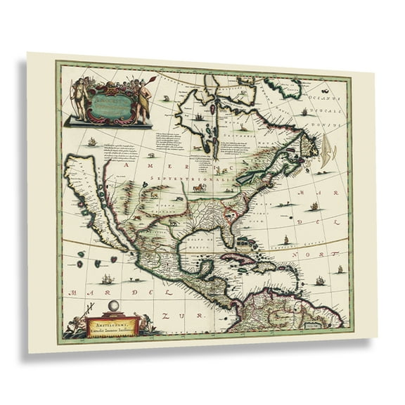 HISTORIX Vintage 1652 North America Map Poster - Old Map Print of America Septentrionalis - Vintage Map of North America Wall Art Print
