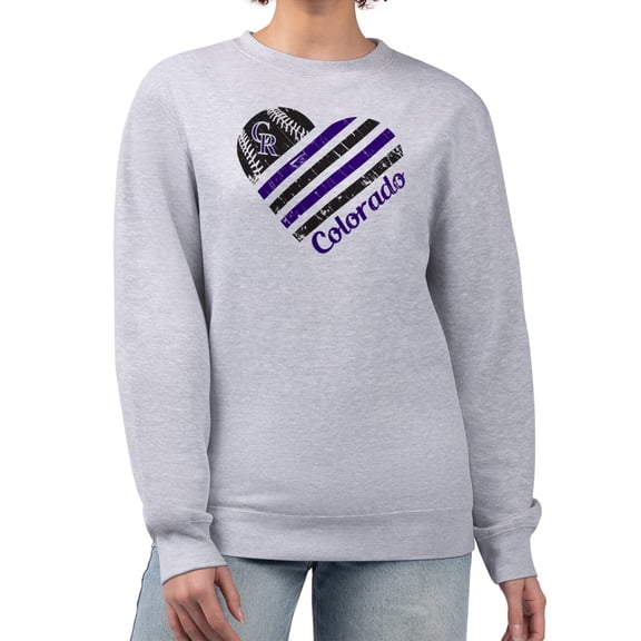 Women's G-III 4Her by Carl Banks Heather Gray Colorado Rockies Heart Logo Fleece Pullover Sweatshirt