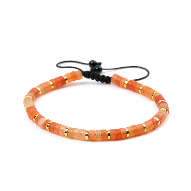 Xiao Hua Pulseras de cuentas para mujer y hombre - Pulsera de cuentas con cristales curativos ajustables de 4 mm - Naranja