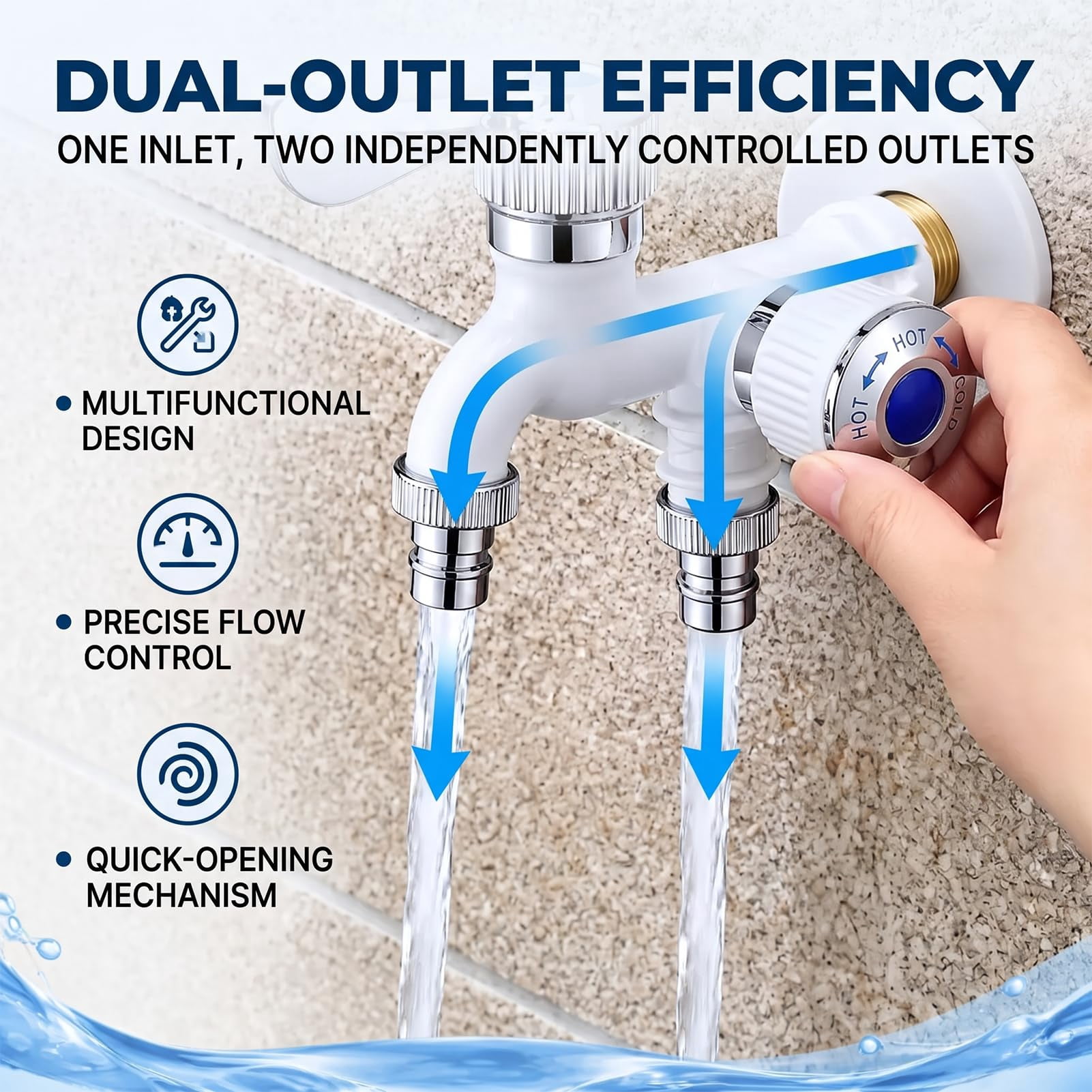 Dual Outlet Washing Machine Faucet, 3/4-Inch Plastic Quick Connect ...