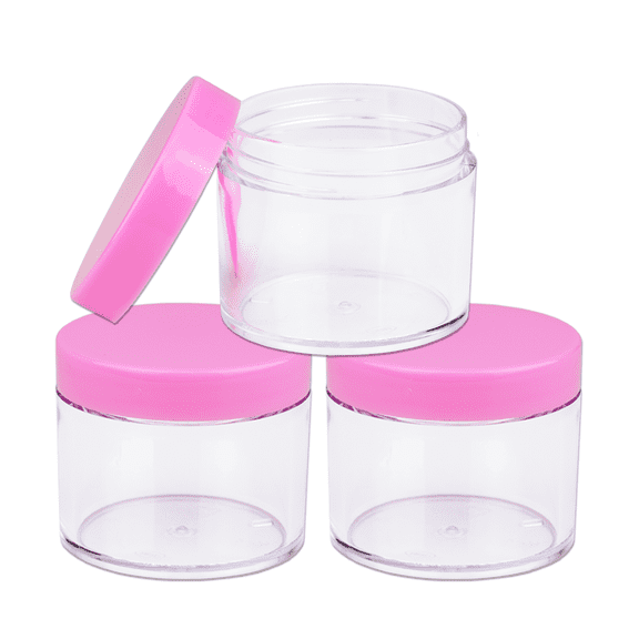 Beauticom 3 Jars High Quality 60 Gram/ML 2 Oz Thick Acrylic Sample Container Jars - BPA Free (Pink)