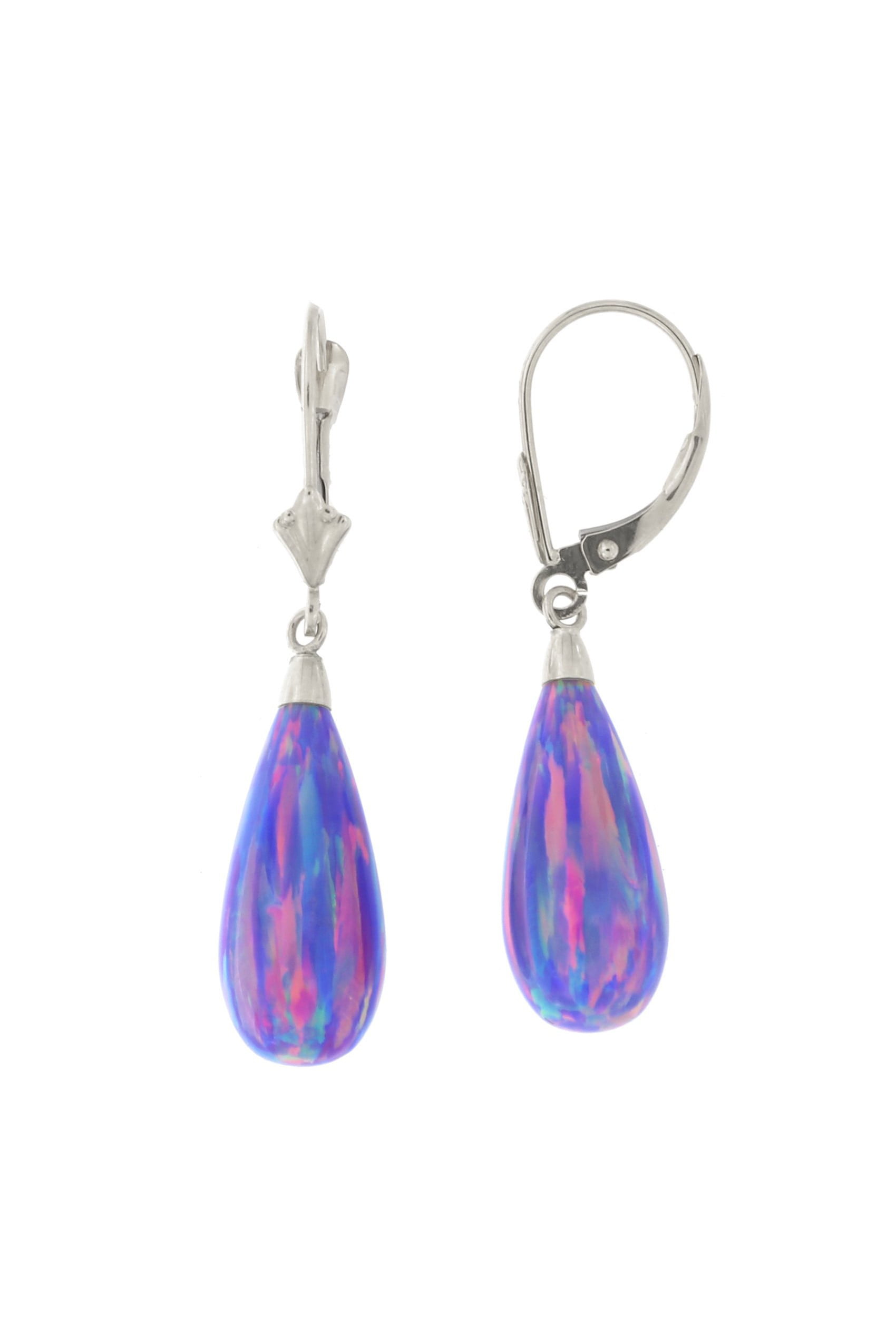 14k Yellow or White Gold 20mm Simulated Opal Teardrop Dangle Earrings by