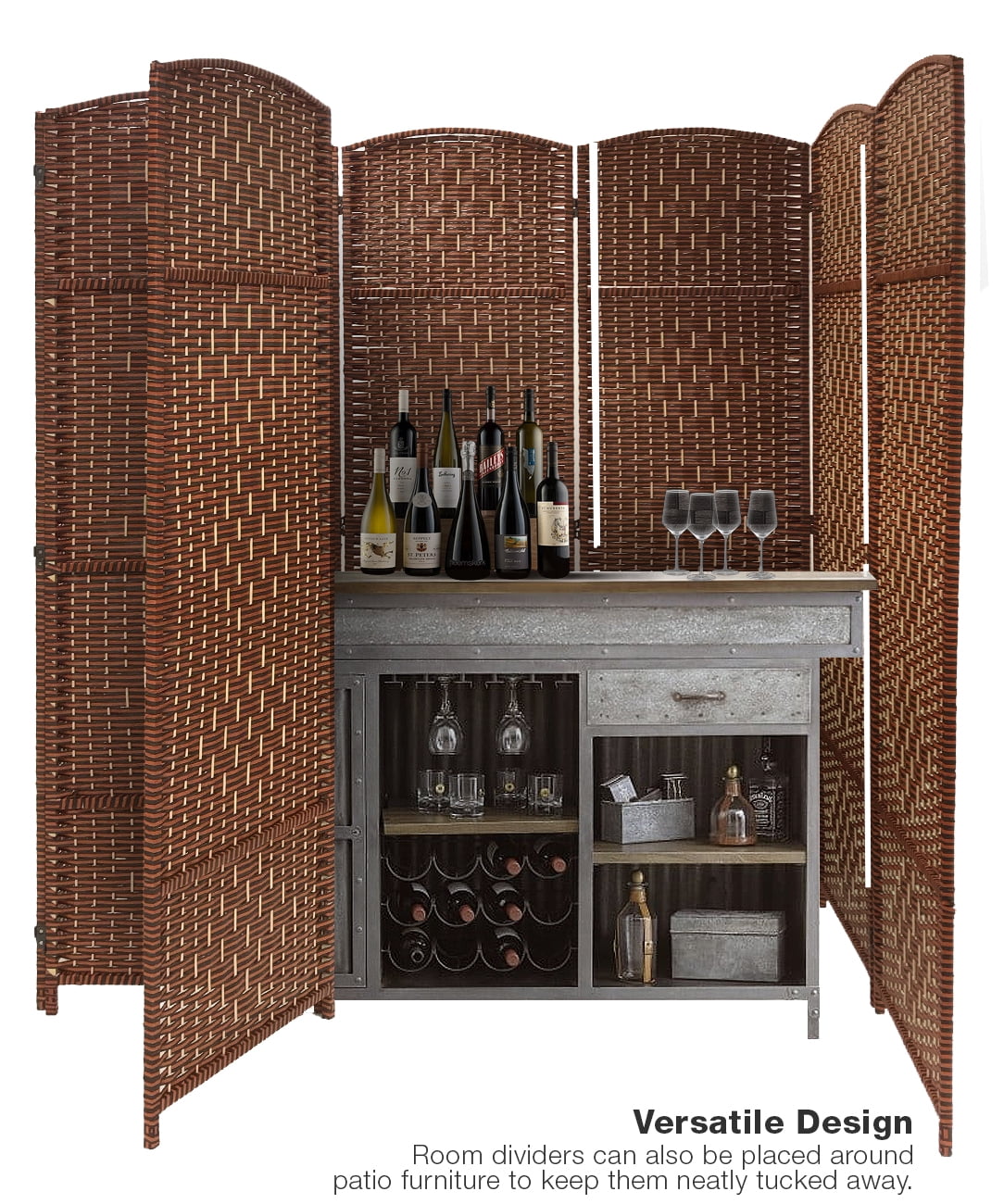 Extra Wide - Diamond Weave Fiber Room Divider, 8 Panel (Brown)