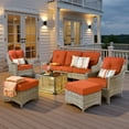 thumbnail image 2 of Ovios 6 Pieces Outdoor Furniture Set High Back All-Weather Wicker Patio Conversation Set with Ottomans & Solar Light Coffee Table, Orange Red, 2 of 11