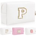 thumbnail image 1 of SURJDE Personalized Initial Letter Patch Makeup Bag, Preppy Chenille Letter Cosmetic Pouch with Zipper, Color1-White-P, 1 of 7