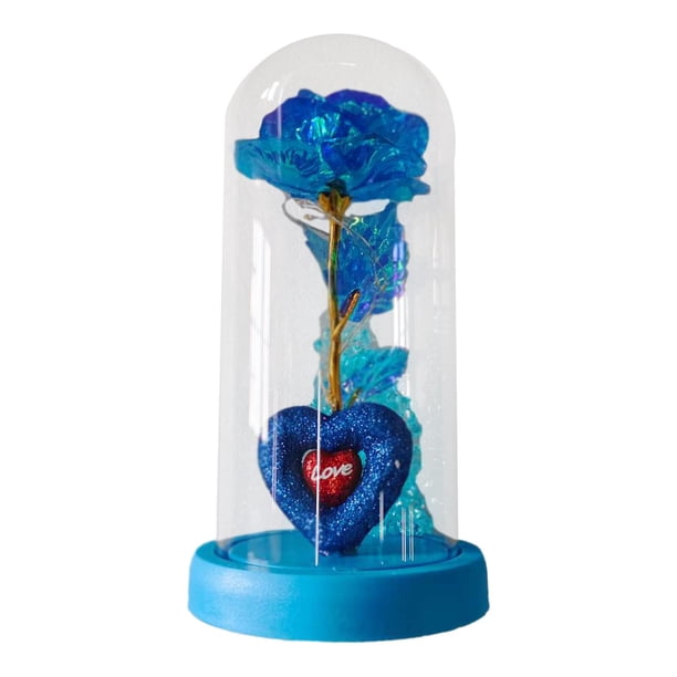 Rosa artificial iluminada en cúpula de cristal, regalo elegante, funciona con pilas. Rosa azul