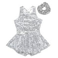 thumbnail image 3 of Alvivi Girls Sequin Dance Dress Sleeveless Skirted Leotard with Hair Tie Hip Hop Jazz Dance Performance Costume White 14, 3 of 7
