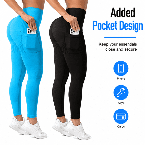 Rongyun 3D Anti Cellulite Compression Leggings with Pocket Women Metabolic Booster High Waist Butt Lifting Gym Workout Blue S