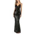 thumbnail image 3 of Nygoyerh Women Sequins Formal Dress Shiny V Neck Backless Polyester Evening Gown Cocktail Wedding Party Dress, 3 of 5
