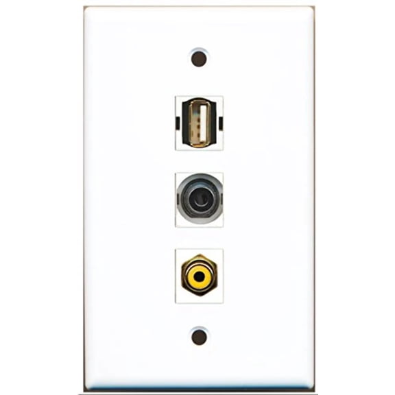 RiteAV - 1 Port RCA Yellow and 1 Port USB A-A and 1 Port 3.5mm Wall Plate