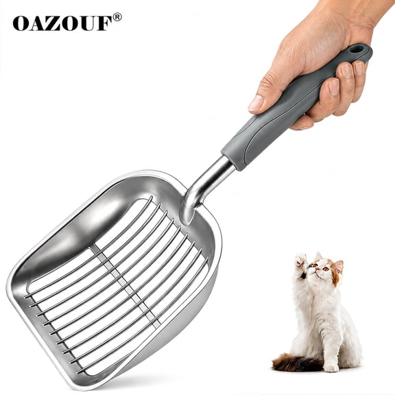 Metal Cat Litter Scoop, Extra Large Shovel with Long Solid Handle, Heavy Duty Aluminum Alloy for Clumping Litter, Gray