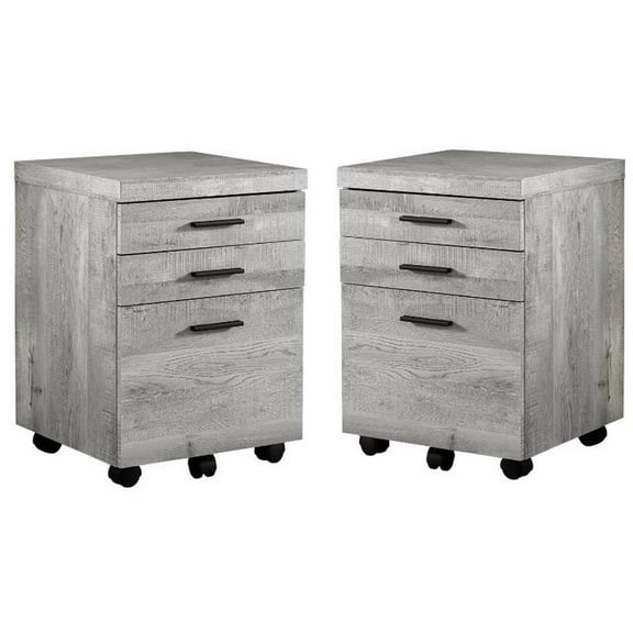 Home Square 3 Drawer Vertical Mobile Filing Cabinet Set in Gray (Set of 2)