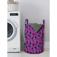 thumbnail image 3 of Geometric Laundry Bag, Triangles Pattern Along Vertical Stripes Modern Abstract Design, Basket with Handles Drawstring Closure for Laundromats, 13" x 19", Hot Pink and Blue Violet, by Ambesonne, 3 of 4