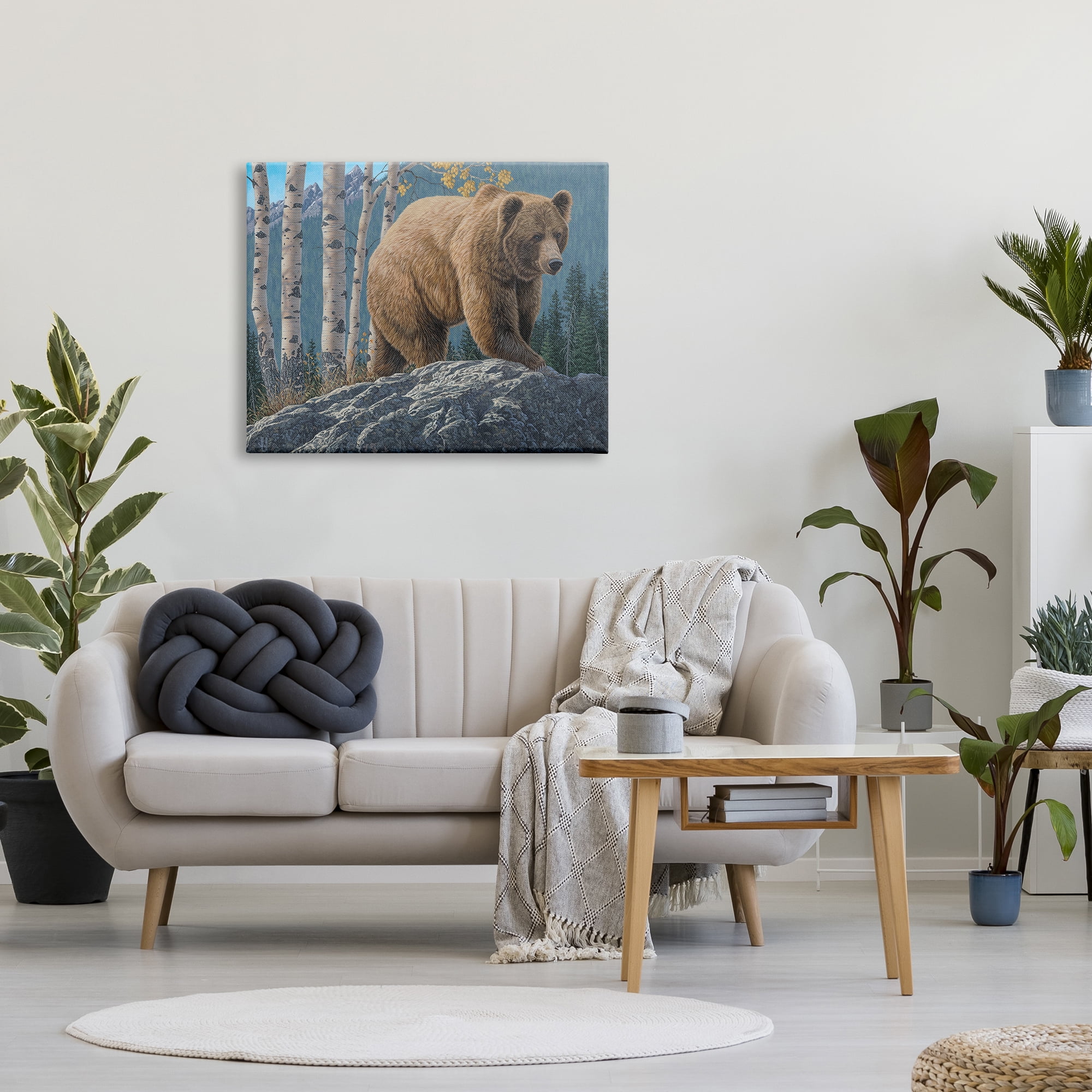 Stupell Industries Brown Bear on Rock Animals & Insects Painting Gallery Wrapped Canvas Art Print Wall Art, 40 x 30