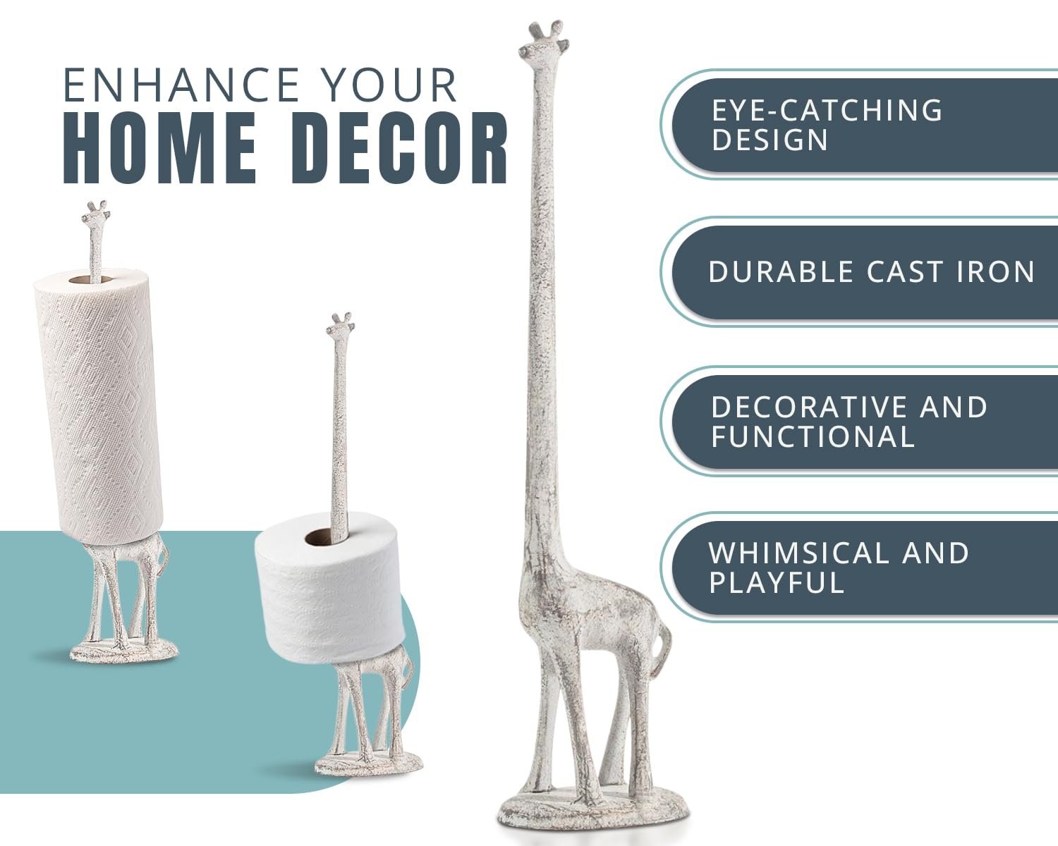 Comfify Cast Iron Giraffe Paper Towel Holder with Antique White Finish