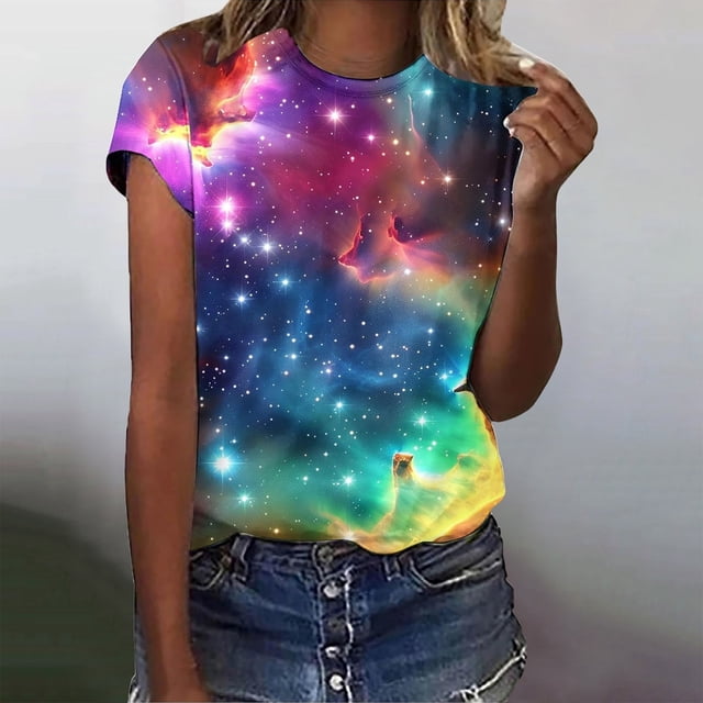 TINZ Titre : T-Shirt à Col Rond à Manches Courtes à Imprimé Galaxie pour Femmes T-Shirt à Col Roulé pour Femmes T-Shirt Athlétique à Manches Longues pour Femmes T-Shirts Ajustés de Neige à Manches Longues pour Femmes