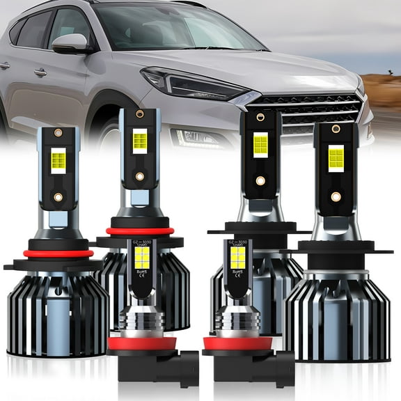 QIPEIZSP LED Headlight Bulbs Compatible With Hyundai Tucson 2019-2021,9005/H10/HB3 High Beam & H7 Low Low Beam  H11/H8/H9 Fog Lights combo For Tucson,6500K White,Plug And Play,6 pack