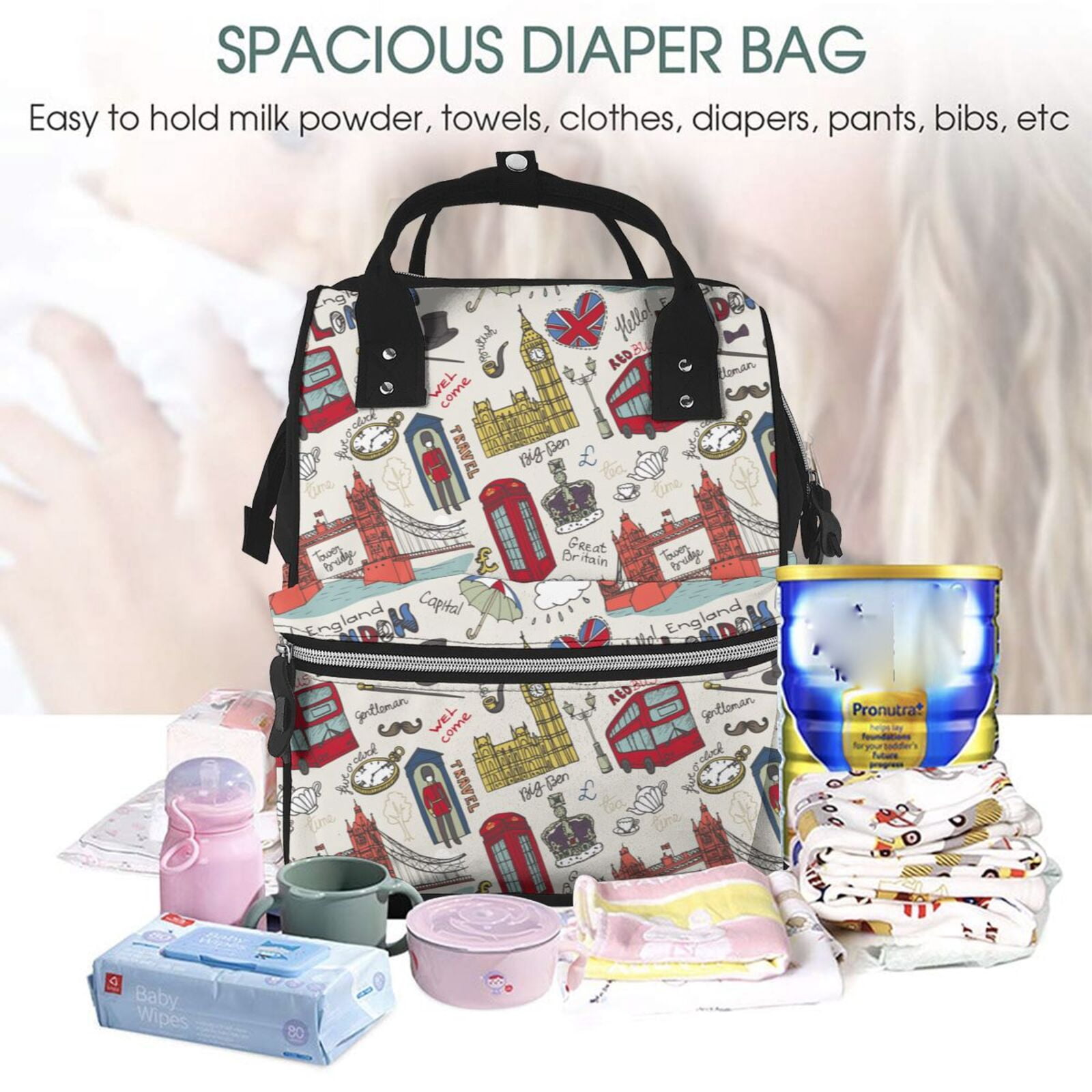 Ratiio London Landmark1 Mummy Backpack - Waterproof Twill Canvas, Large Capacity Diaper Bag with Multiple Pockets and Adjustable Straps
