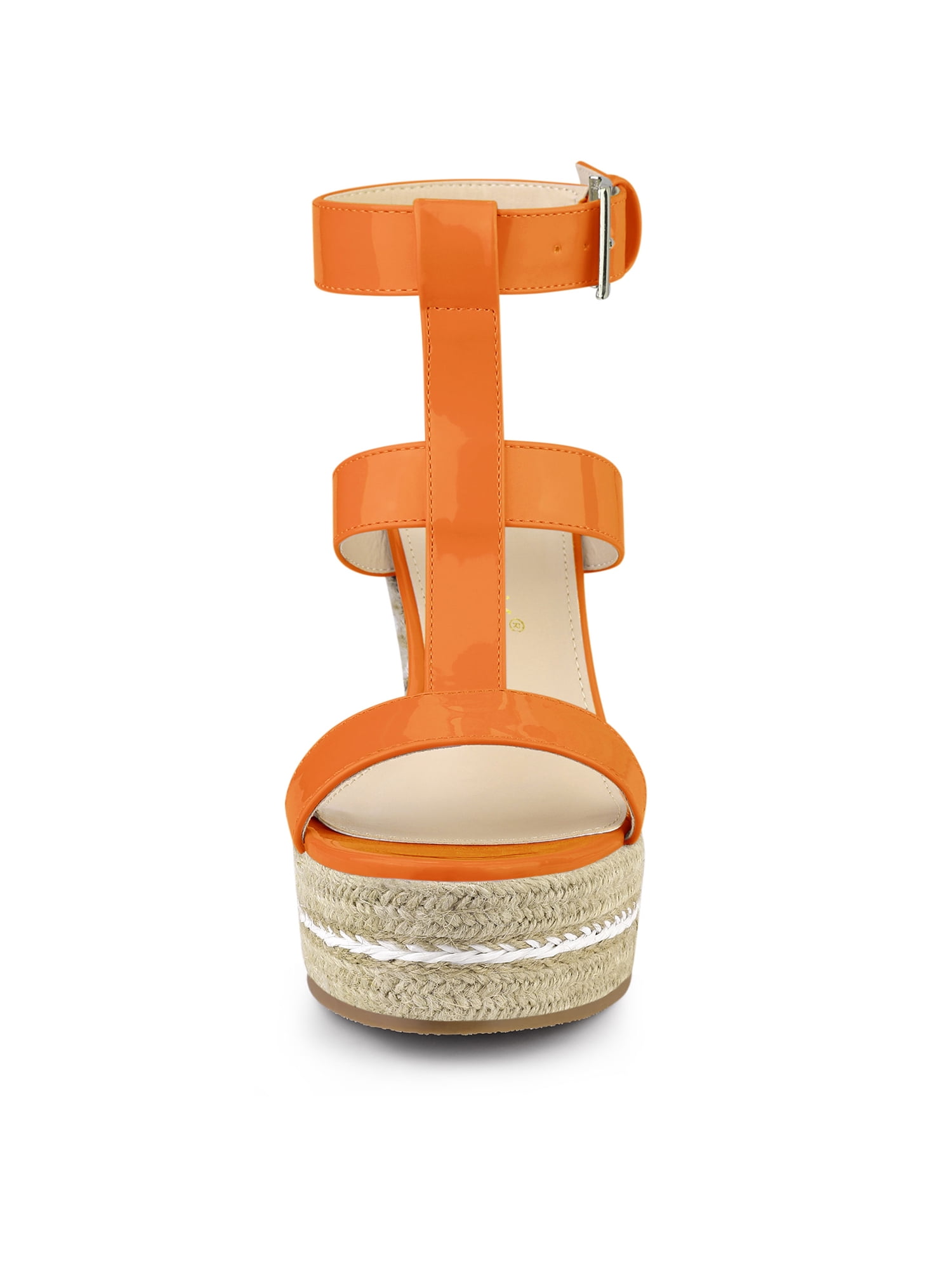 Unique Bargains Women's Strappy Espadrille Wedges Platform Sandals for Fashion Orange 7.5
