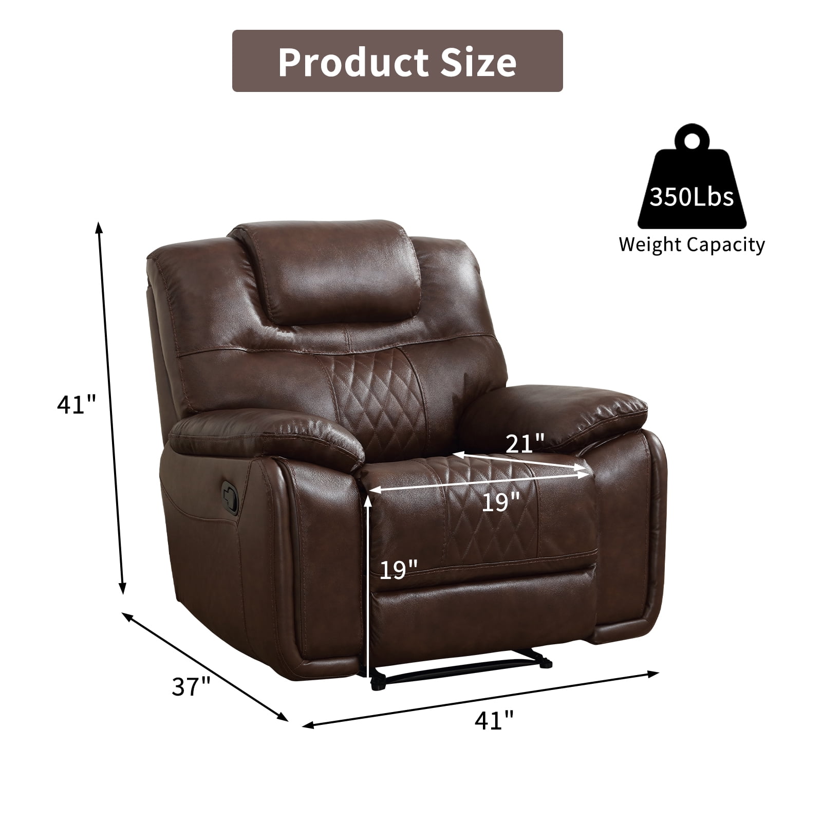 Bonzy Home Genuine Leather Manual Recliner Chair — Oversized Ergonomic Single Recliner with Soft Armrests & Flexible Footrest for Living Room