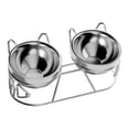 thumbnail image 2 of Comederos elevados para gatos, estación de alimentación de acero inoxidable, platos para mascotas con 2 tazones, comederos inclinados para viajes, per, 2 of 8