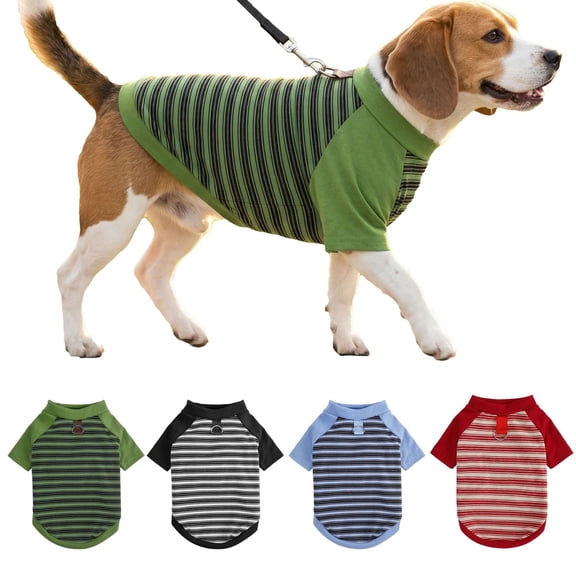 Deago Dog Striped T-Shirt with Leash Ring Warm Breathable Winter Pet Apparel Colorful Soft Puppy Sweatshirt Clothes for Small to Medium Dogs Puppy (Blue, S)