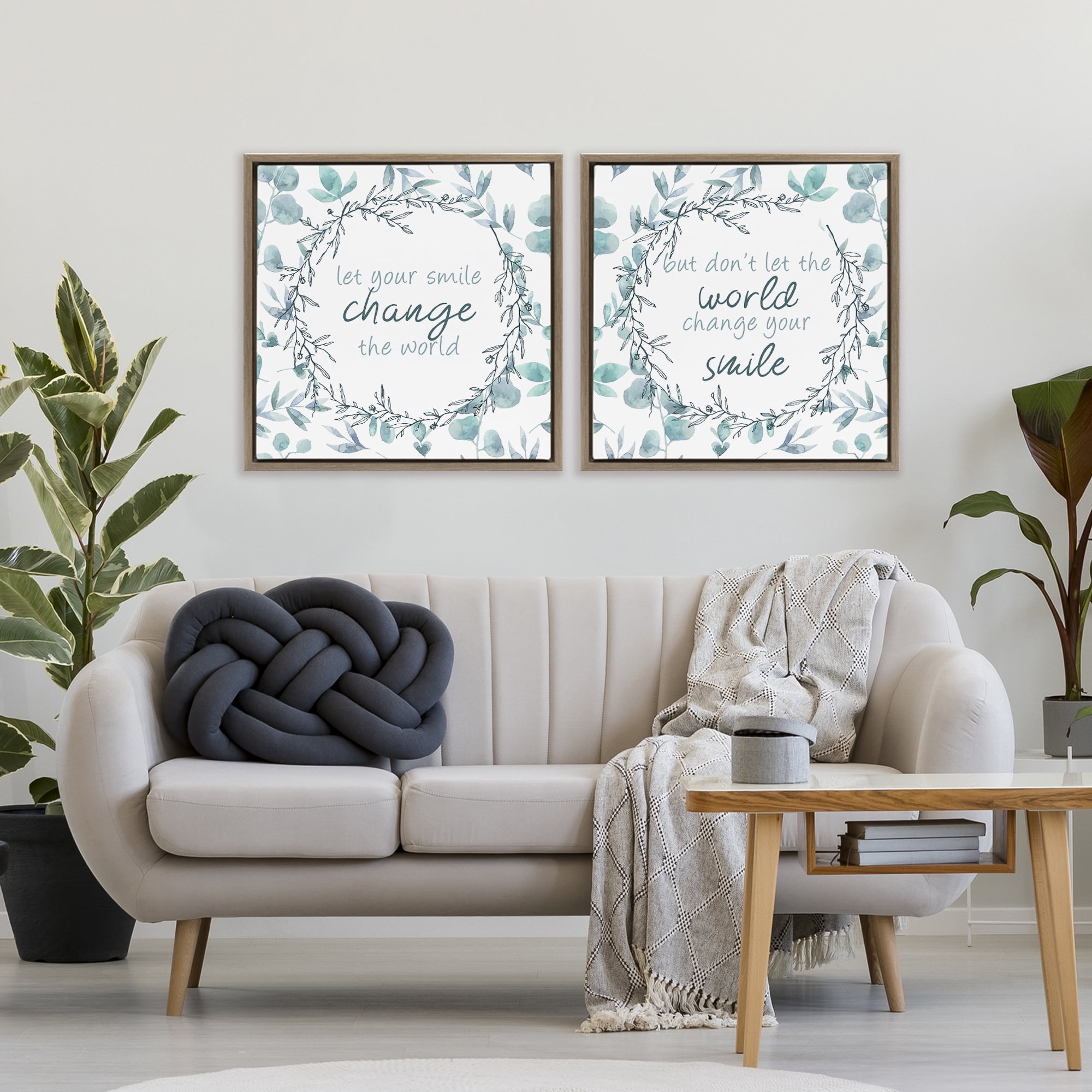 Stupell Industries Inspirational Smile Quotes 2 Piece Brown Framed Floater Canvas Set, design by Kim Allen