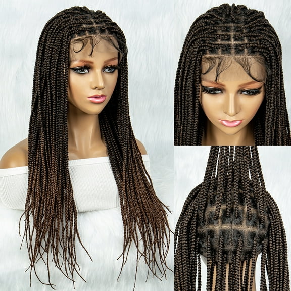 Braided Wigs for Black Women Synthetic Full Lace Front Wigs Square Knotless Box Braided Wigs Lightweight Cornrow Braid Braiding Hair Wigs (1B/30 Color)