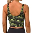 thumbnail image 3 of Haiem Light Green Excavator Pattern Womens Sports Bra - U Neck Padded Low Impact Yoga Bra Workout Crop Top Gym Moisture-Wicking Workout Vest -, 3 of 9