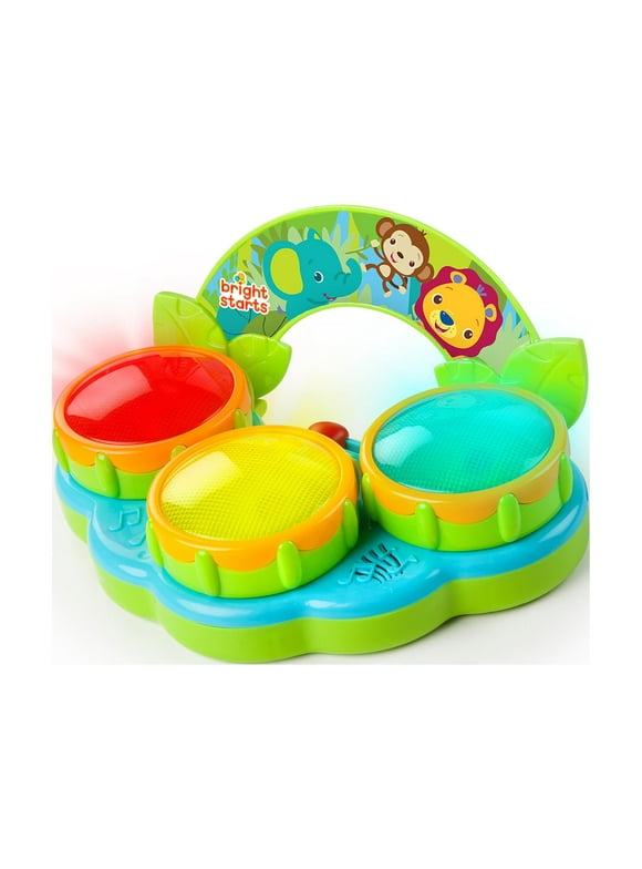 Bright Starts Safari Beats Musical Drum Toy with Lights, Ages 3 Months +, Infant and Toddler, Unisex