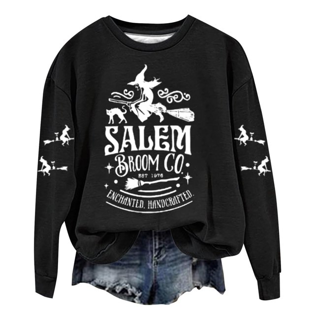 Fgnfyis Chandail en Molleton Graphique Humour Halloween pour Femmes Col Rond Chandail Doux Manches Longues Noir G