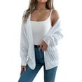 thumbnail image 3 of Crochet Cardigan for Women Long Sleeve Open Front Knit Oversized Cardigan Sweaters White L, 3 of 9