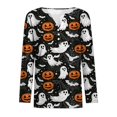thumbnail image 4 of Halloween Tops for Women Cute Ghost Pumpkin Printed V Neck Quarter Button Long Sleeve Fashion Festival Party Top Black S, 4 of 5