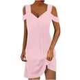 thumbnail image 2 of RYDCOT Womens Summer Casual Dress Cold Shoulder V Neck Solid Color 2024 Fashion Sundress with Pockets on Clearance, 2 of 8