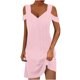 thumbnail image 2 of Puntoco Vestido De Manga Corta Con Cuello En V, Vestido Suelto De Manga Corta Con Cuello En V Y Hombros Descubiertos Para Mujer Rosa M, 2 of 8