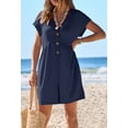 thumbnail image 4 of Merokeety Summer Rompers for Women Casual V Neck Shorts Overalls Loose Fit Onesie with Pockets Navy m, 4 of 5