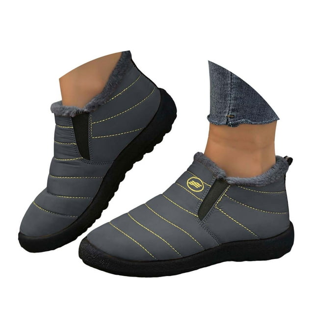 Leozcaa Bottes d'Hiver pour Femmes avec Doublure Chaude Confortable, Bottillons à la Cheville pour l'Extérieur, à Enfiler, Imperméables, Bottes Courtes